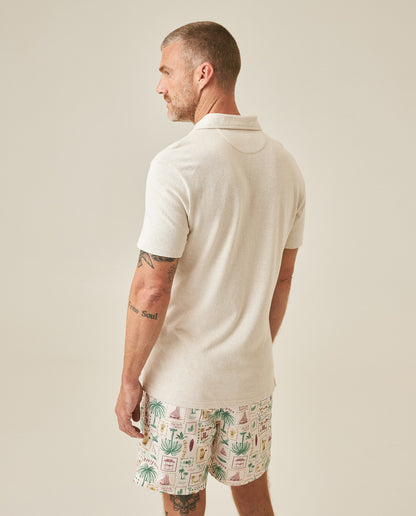 Mens Polo Shirt Slim Fit Short Sleeve Linen Piqué Cotton Viscose Linen Ribbed Seed Effect Red Vents - Raw 63_601H020_CRU110606_6