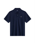 Mens Polo Shirt Slim Fit Short Sleeve Diagonal Piqué Cotton Polyester Large 1957 Embroidery Textured Button - Blue 63_601H022_AZU193924_3