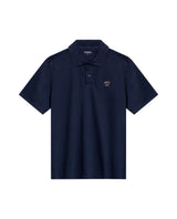 Mens Polo Shirt Slim Fit Short Sleeve Diagonal Piqué Cotton Polyester Large 1957 Embroidery Textured Button - Blue 63_601H022_AZU193924_3