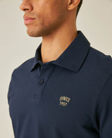 Mens Polo Shirt Slim Fit Short Sleeve Diagonal Piqué Cotton Polyester Large 1957 Embroidery Textured Button - Blue 63_601H022_AZU193924_5