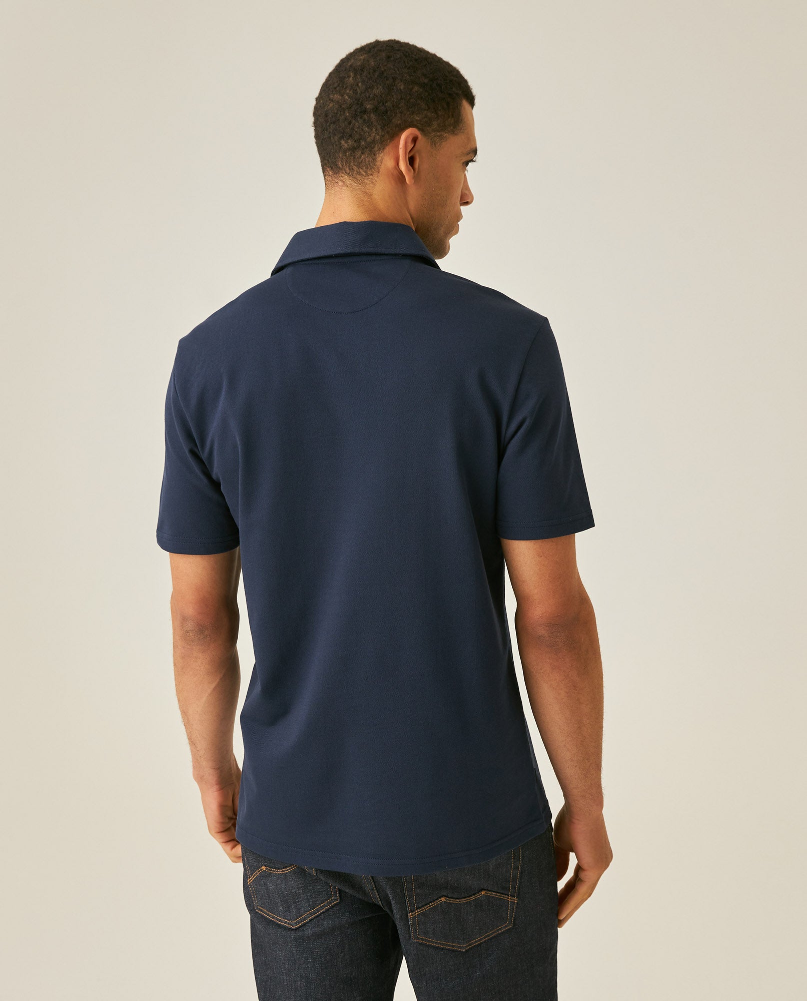 Mens Polo Shirt Slim Fit Short Sleeve Diagonal Piqué Cotton Polyester Large 1957 Embroidery Textured Button - Blue 63_601H022_AZU193924_6