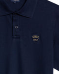 Mens Polo Shirt Slim Fit Short Sleeve Diagonal Piqué Cotton Polyester Large 1957 Embroidery Textured Button - Blue 63_601H022_AZU193924_8