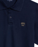 Mens Polo Shirt Slim Fit Short Sleeve Diagonal Piqué Cotton Polyester Large 1957 Embroidery Textured Button - Blue 63_601H022_AZU193924_8