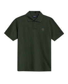 Mens Polo Shirt Slim Fit Short Sleeve Diagonal Piqué Cotton Polyester Large 1957 Embroidery Textured Button - Green 63_601H022_VER190414_3