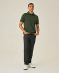 Mens Polo Shirt Slim Fit Short Sleeve Diagonal Piqué Cotton Polyester Large 1957 Embroidery Textured Button - Green 63_601H022_VER190414_4