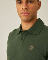 Mens Polo Shirt Slim Fit Short Sleeve Diagonal Piqué Cotton Polyester Large 1957 Embroidery Textured Button - Green 63_601H022_VER190414_5