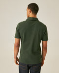 Mens Polo Shirt Slim Fit Short Sleeve Diagonal Piqué Cotton Polyester Large 1957 Embroidery Textured Button - Green 63_601H022_VER190414_6