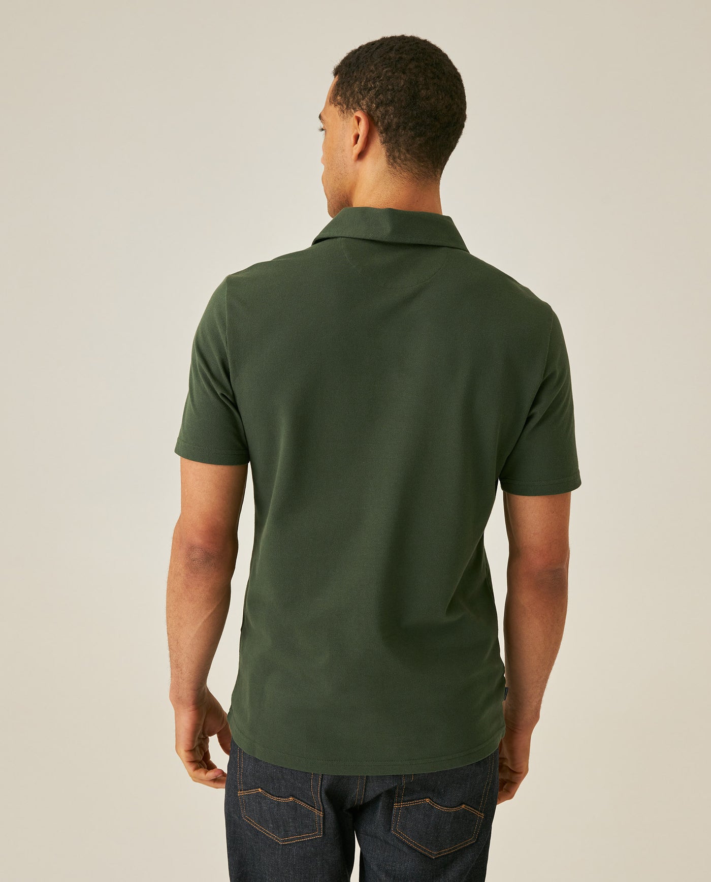Mens Polo Shirt Slim Fit Short Sleeve Diagonal Piqué Cotton Polyester Large 1957 Embroidery Textured Button - Green 63_601H022_VER190414_6
