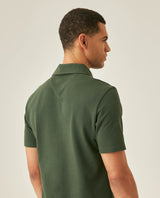 Mens Polo Shirt Slim Fit Short Sleeve Diagonal Piqué Cotton Polyester Large 1957 Embroidery Textured Button - Green 63_601H022_VER190414_7