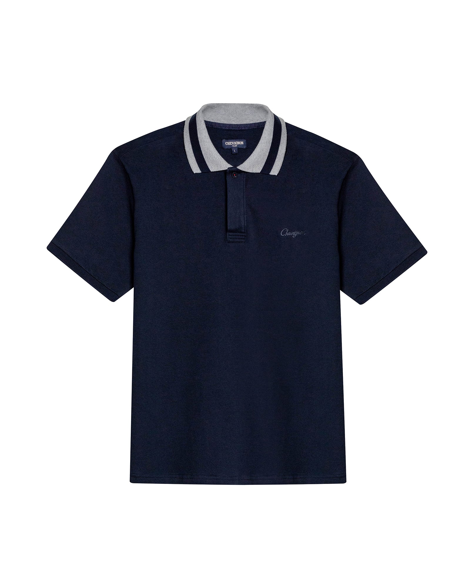 Mens Polo Shirt Slim Fit Short Sleeve Piqué Cotton Elastane Renewed Placket Contrast Block Collar - Blue 63_601H023_AZU193924_3