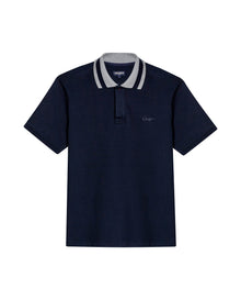 Mens Polo Shirt Slim Fit Short Sleeve Piqué Cotton Elastane Renewed Placket Contrast Block Collar - Blue 63_601H023_AZU193924_3