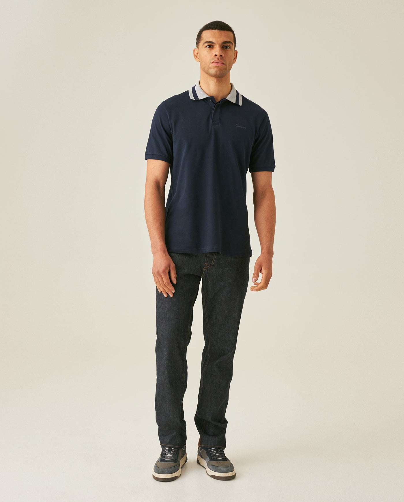 Mens Polo Shirt Slim Fit Short Sleeve Piqué Cotton Elastane Renewed Placket Contrast Block Collar - Blue 63_601H023_AZU193924_4