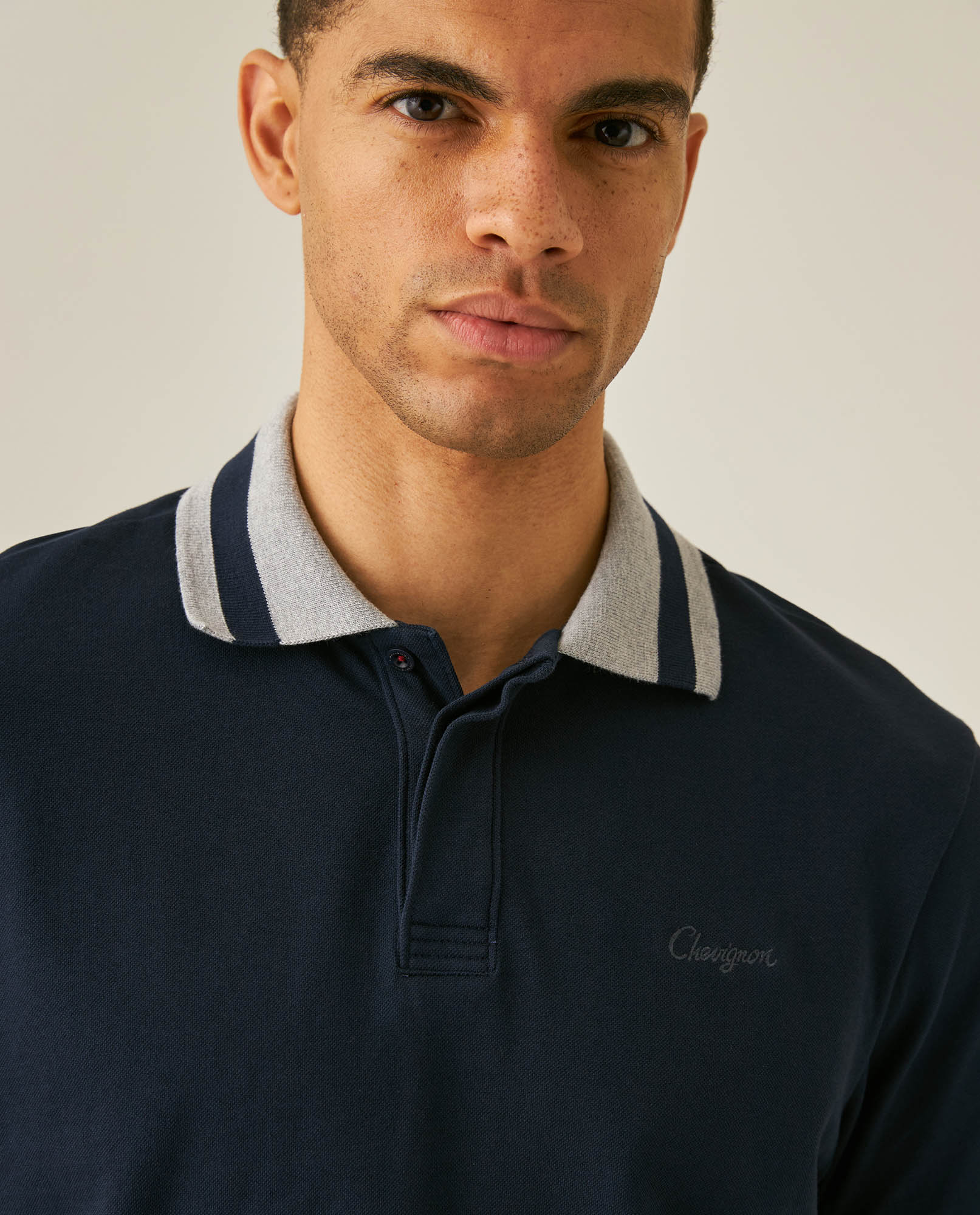 Mens Polo Shirt Slim Fit Short Sleeve Piqué Cotton Elastane Renewed Placket Contrast Block Collar - Blue 63_601H023_AZU193924_5
