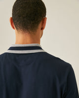 Mens Polo Shirt Slim Fit Short Sleeve Piqué Cotton Elastane Renewed Placket Contrast Block Collar - Blue 63_601H023_AZU193924_7