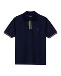 Mens Polo Shirt Slim Fit Short Sleeve Piqué Cotton Viscose Hidden Knit Placket Vibrant Stripe - Blue 63_601H024_AZU193924_3
