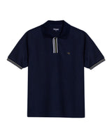 Mens Polo Shirt Slim Fit Short Sleeve Piqué Cotton Viscose Hidden Knit Placket Vibrant Stripe - Blue 63_601H024_AZU193924_3