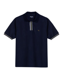 Mens Polo Shirt Slim Fit Short Sleeve Piqué Cotton Viscose Hidden Knit Placket Vibrant Stripe - Blue 63_601H024_AZU193924_3