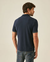 Mens Polo Shirt Slim Fit Short Sleeve Piqué Cotton Viscose Hidden Knit Placket Vibrant Stripe - Blue 63_601H024_AZU193924_6