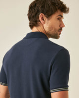 Mens Polo Shirt Slim Fit Short Sleeve Piqué Cotton Viscose Hidden Knit Placket Vibrant Stripe - Blue 63_601H024_AZU193924_7
