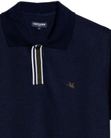 Mens Polo Shirt Slim Fit Short Sleeve Piqué Cotton Viscose Hidden Knit Placket Vibrant Stripe - Blue 63_601H024_AZU193924_8