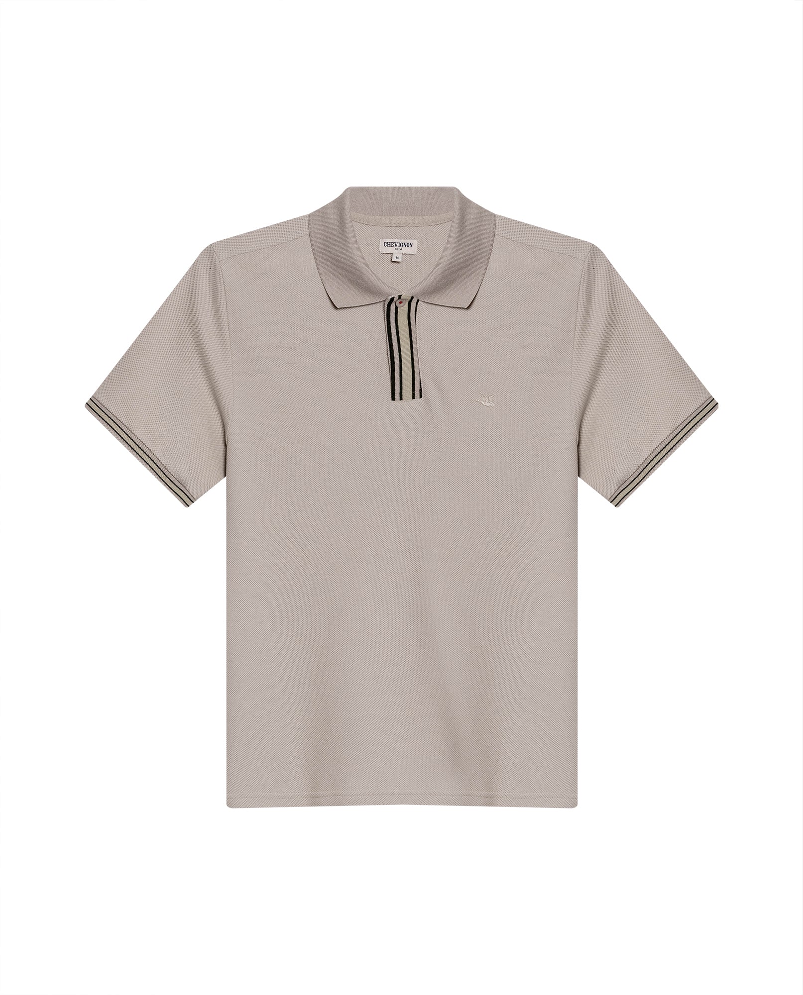 Mens Polo Shirt Slim Fit Short Sleeve Piqué Cotton Viscose Hidden Knit Placket Vibrant Stripe - Beige 63_601H024_BEI161010_0