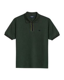 Mens Polo Shirt Slim Fit Short Sleeve Piqué Cotton Viscose Hidden Knit Placket Vibrant Stripe - Green 63_601H024_VER190509_3
