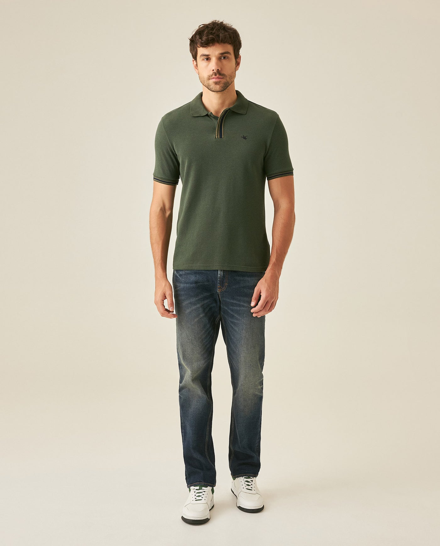 Mens Polo Shirt Slim Fit Short Sleeve Piqué Cotton Viscose Hidden Knit Placket Vibrant Stripe - Green 63_601H024_VER190509_4
