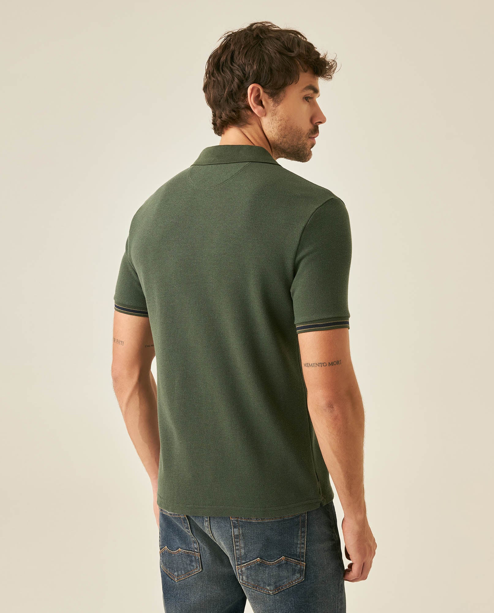 Mens Polo Shirt Slim Fit Short Sleeve Piqué Cotton Viscose Hidden Knit Placket Vibrant Stripe - Green 63_601H024_VER190509_6