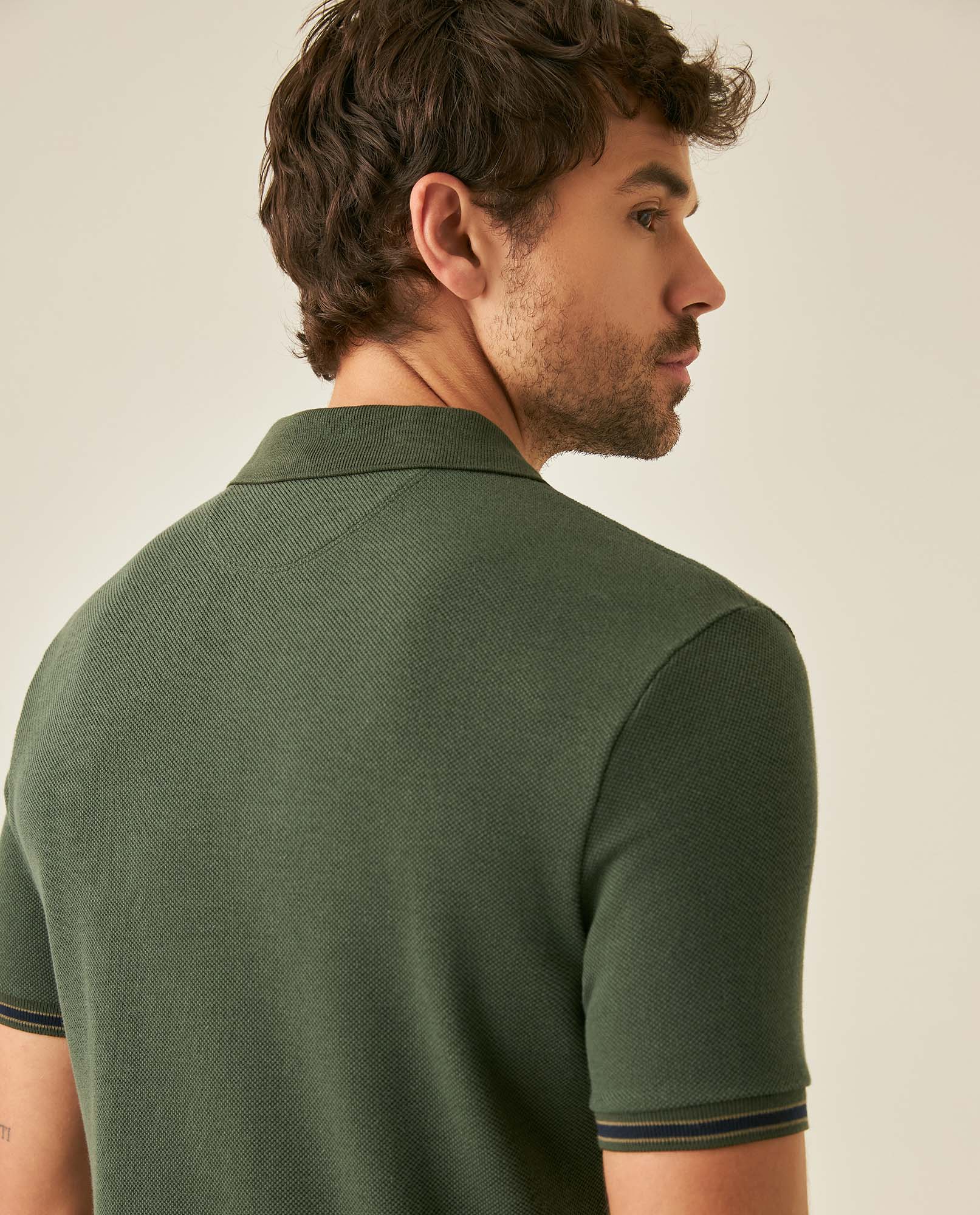 Mens Polo Shirt Slim Fit Short Sleeve Piqué Cotton Viscose Hidden Knit Placket Vibrant Stripe - Green 63_601H024_VER190509_7