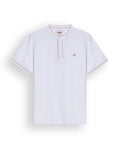 Mens Polo Shirt Slim Fit Mandarin Collar Short Sleeve Piqué Cotton Elastane Contrast Bias Details - White 63_601H027_BLA110601_3