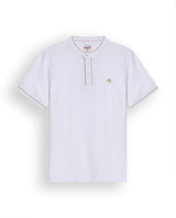 Mens Polo Shirt Slim Fit Mandarin Collar Short Sleeve Piqué Cotton Elastane Contrast Bias Details - White 63_601H027_BLA110601_3