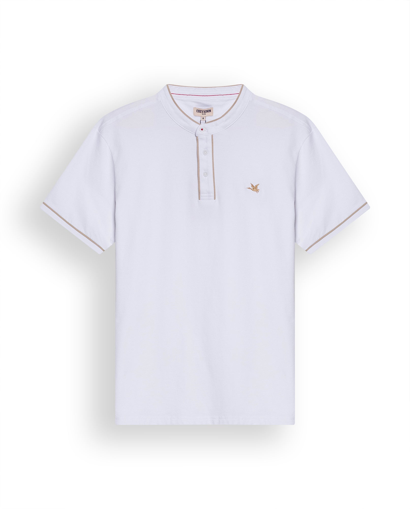 Mens Polo Shirt Slim Fit Mandarin Collar Short Sleeve Piqué Cotton Elastane Contrast Bias Details - White 63_601H027_BLA110601_3