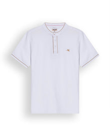 Mens Polo Shirt Slim Fit Mandarin Collar Short Sleeve Piqué Cotton Elastane Contrast Bias Details - White 63_601H027_BLA110601_3