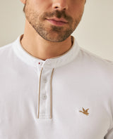 Mens Polo Shirt Slim Fit Mandarin Collar Short Sleeve Piqué Cotton Elastane Contrast Bias Details - White 63_601H027_BLA110601_5