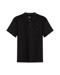 Mens Polo Shirt Slim Fit Mandarin Collar Short Sleeve Piqué Cotton Elastane Contrast Bias Details - Black 63_601H027_NEG194007_3