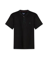 Mens Polo Shirt Slim Fit Mandarin Collar Short Sleeve Piqué Cotton Elastane Contrast Bias Details - Black 63_601H027_NEG194007_3