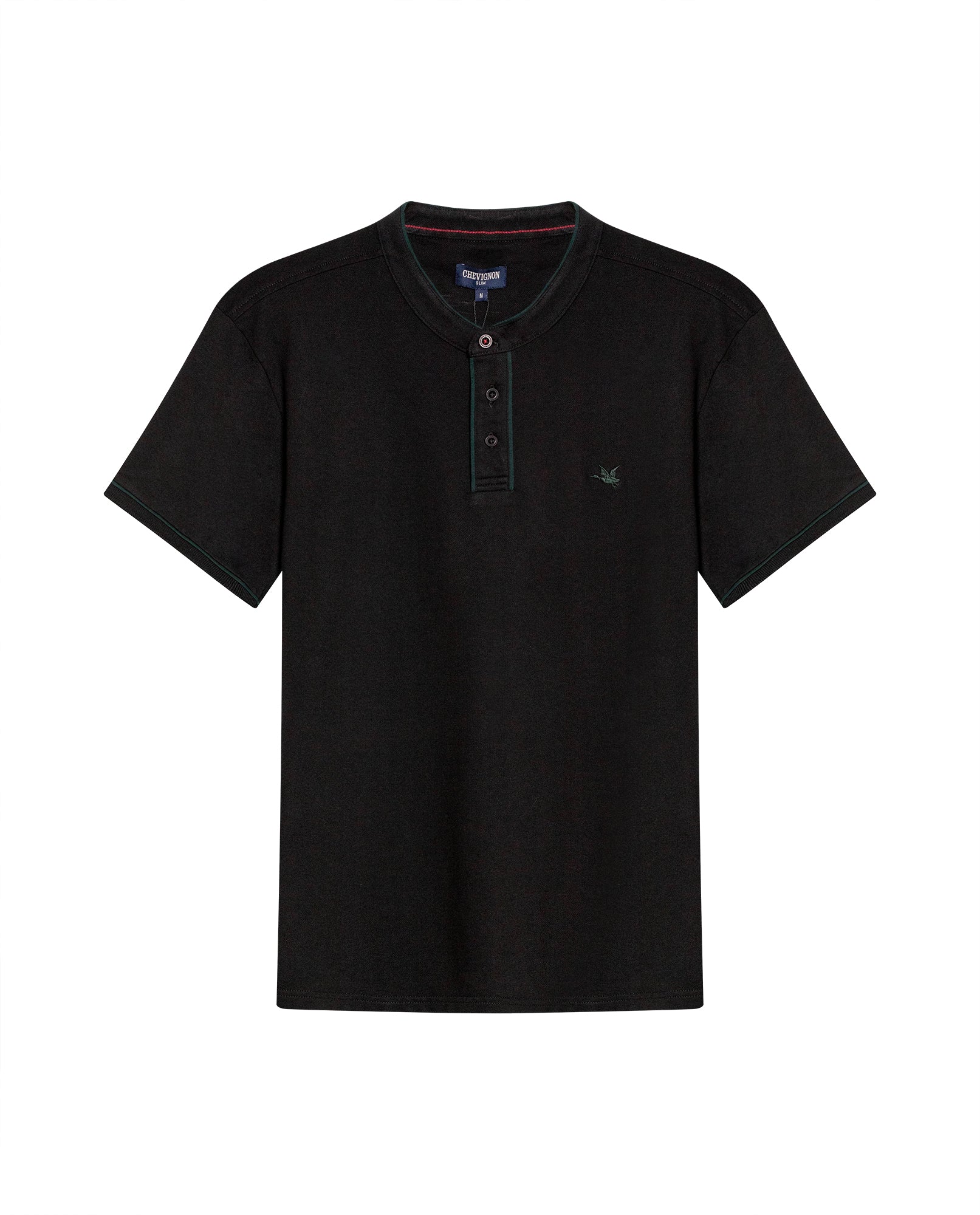 Mens Polo Shirt Slim Fit Mandarin Collar Short Sleeve Piqué Cotton Elastane Contrast Bias Details - Black 63_601H027_NEG194007_3
