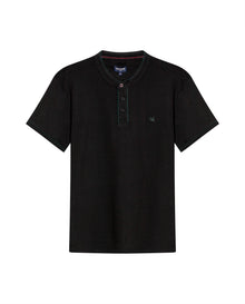 Mens Polo Shirt Slim Fit Mandarin Collar Short Sleeve Piqué Cotton Elastane Contrast Bias Details - Black 63_601H027_NEG194007_3