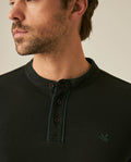 Mens Polo Shirt Slim Fit Mandarin Collar Short Sleeve Piqué Cotton Elastane Contrast Bias Details - Black 63_601H027_NEG194007_5