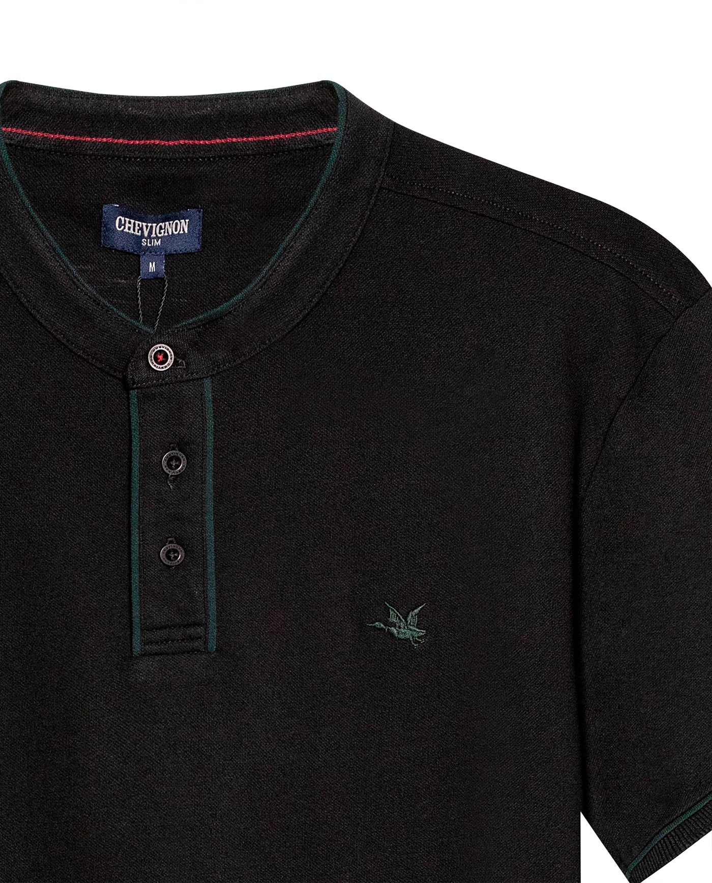 Mens Polo Shirt Slim Fit Mandarin Collar Short Sleeve Piqué Cotton Elastane Contrast Bias Details - Black 63_601H027_NEG194007_8