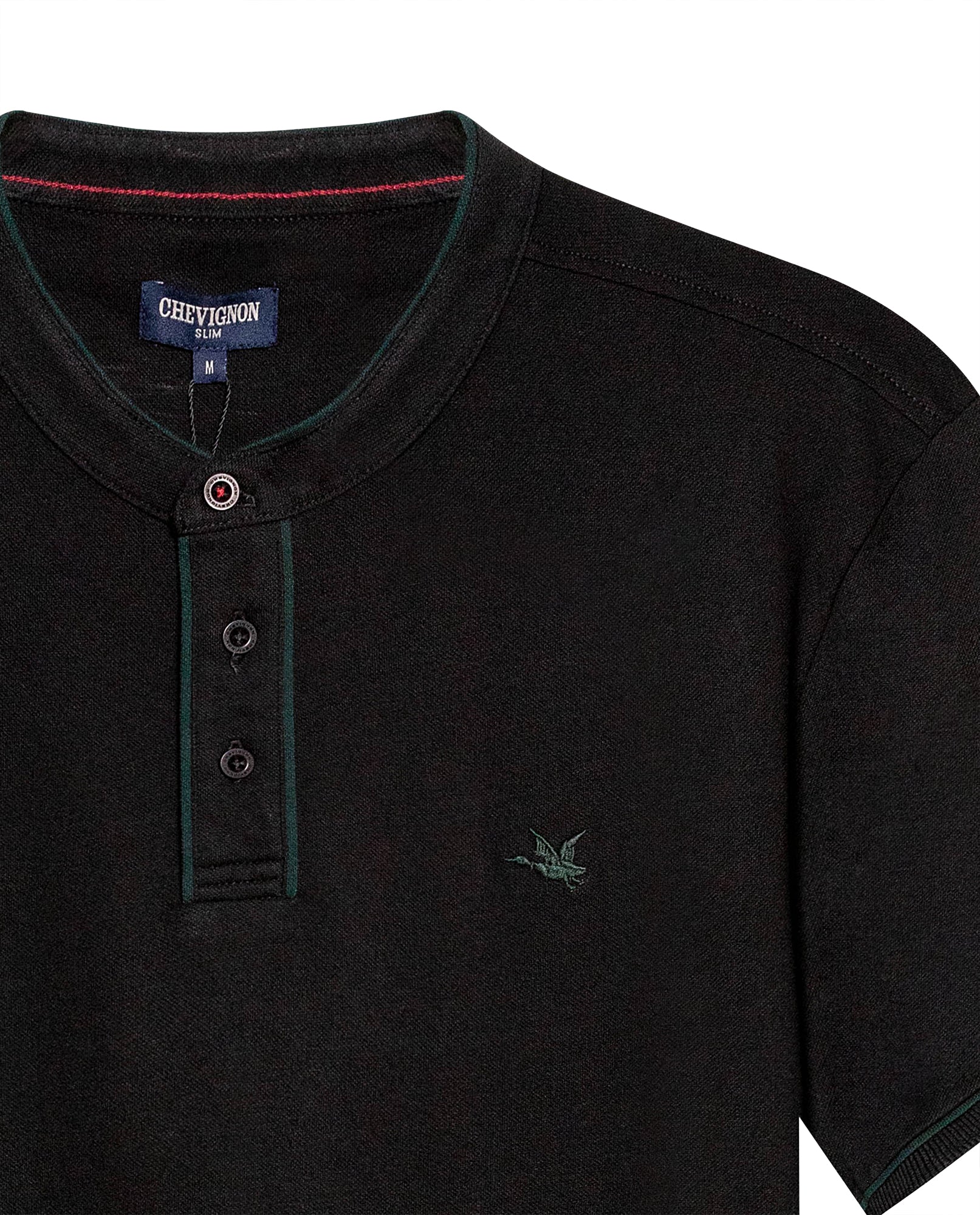 Mens Polo Shirt Slim Fit Mandarin Collar Short Sleeve Piqué Cotton Elastane Contrast Bias Details - Black 63_601H027_NEG194007_8
