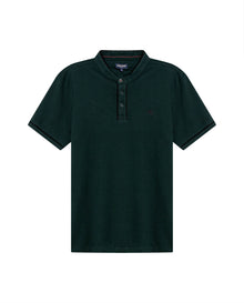 Mens Polo Shirt Slim Fit Mandarin Collar Short Sleeve Piqué Cotton Elastane Contrast Bias Details - Dark Green 63_601H027_VER195406_3