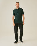 Mens Polo Shirt Slim Fit Mandarin Collar Short Sleeve Piqué Cotton Elastane Contrast Bias Details - Dark Green 63_601H027_VER195406_4