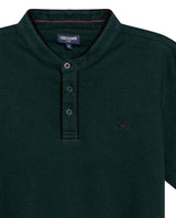 Mens Polo Shirt Slim Fit Mandarin Collar Short Sleeve Piqué Cotton Elastane Contrast Bias Details - Dark Green 63_601H027_VER195406_8