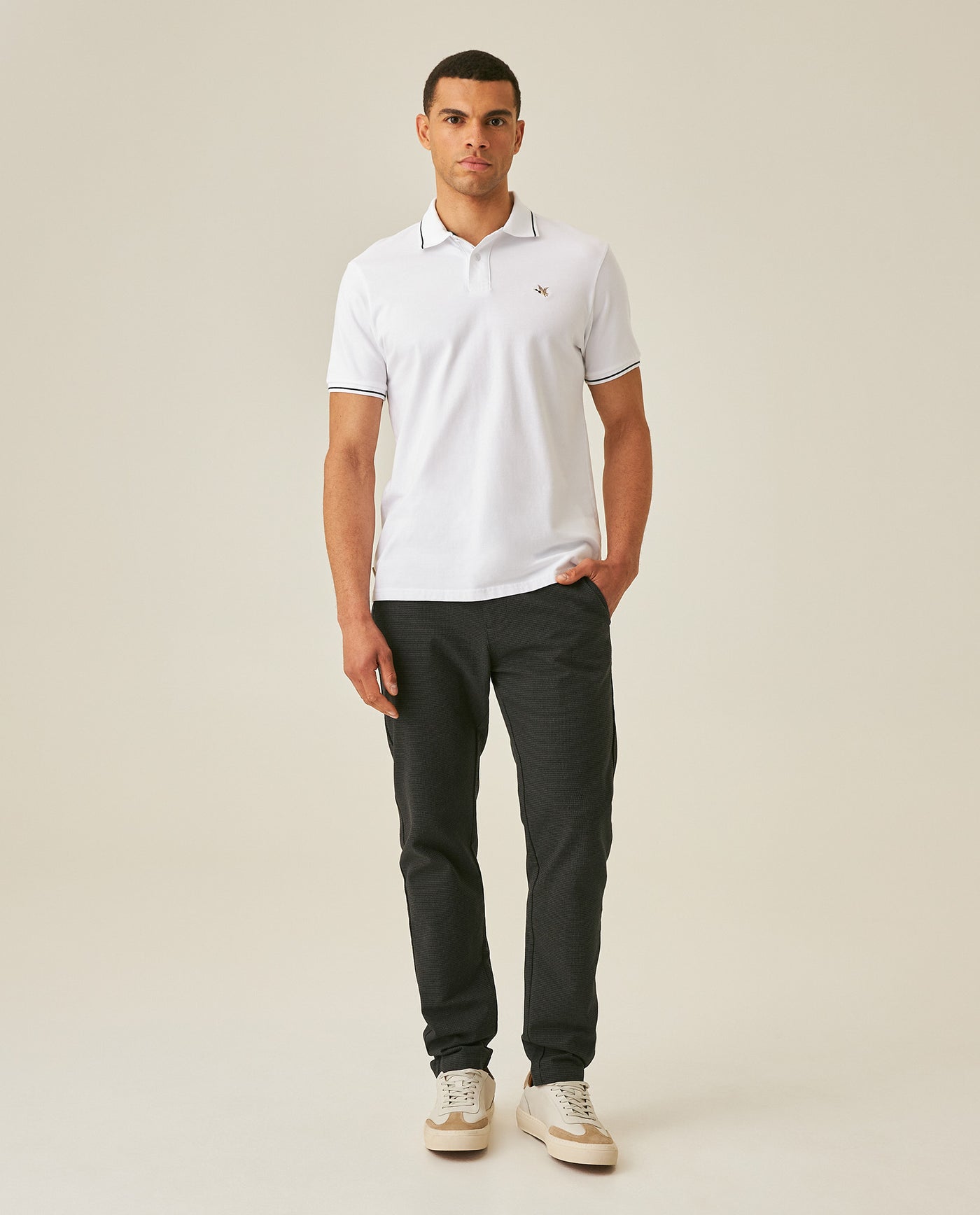 Mens Polo Shirt Classic Fit Short Sleeve Piqué Cotton Elastane Multiple Contrast Details Vibrant Duck - White 63_601H028_BLA110601_4