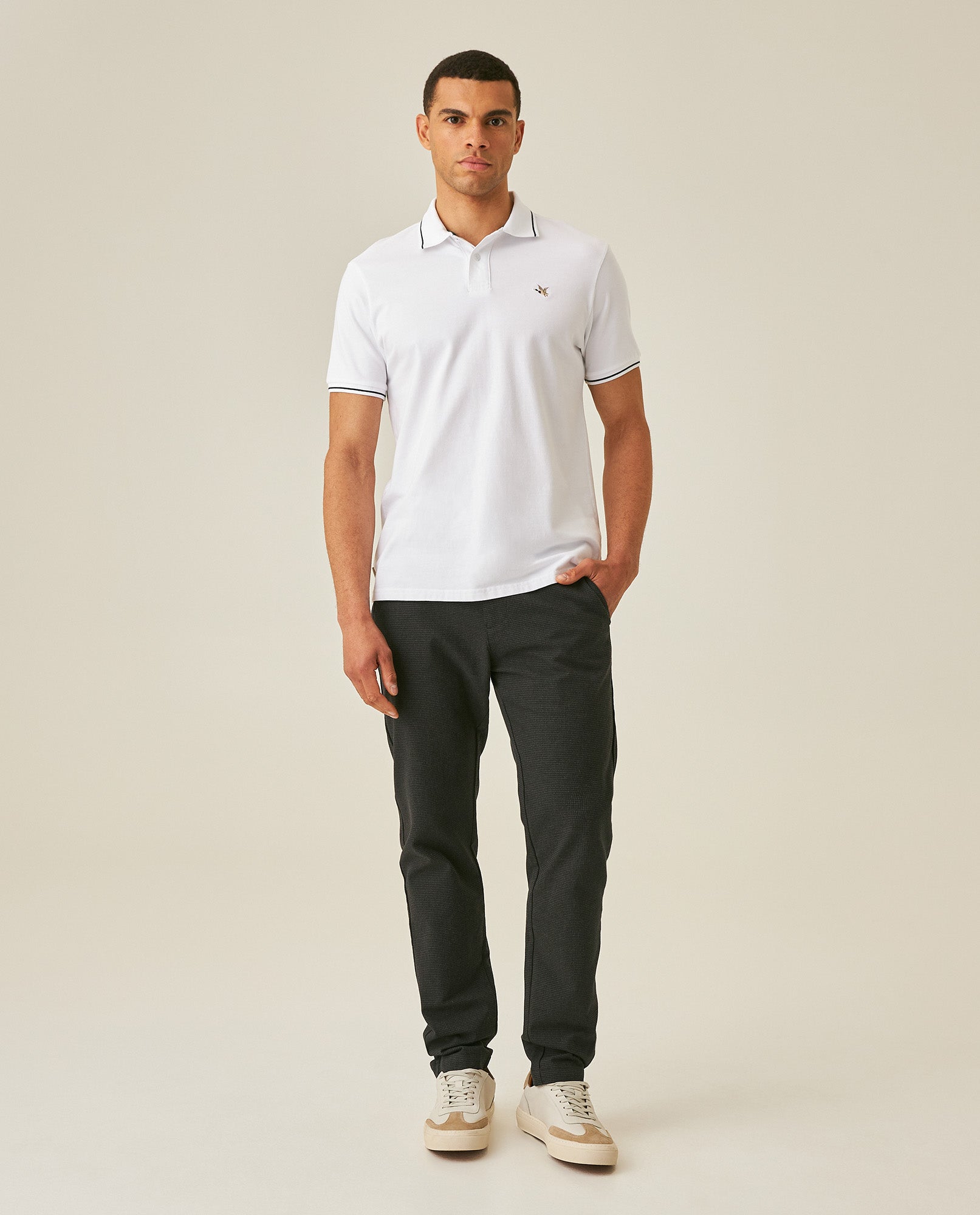 Mens Polo Shirt Classic Fit Short Sleeve Piqué Cotton Elastane Multiple Contrast Details Vibrant Duck - White 63_601H028_BLA110601_4