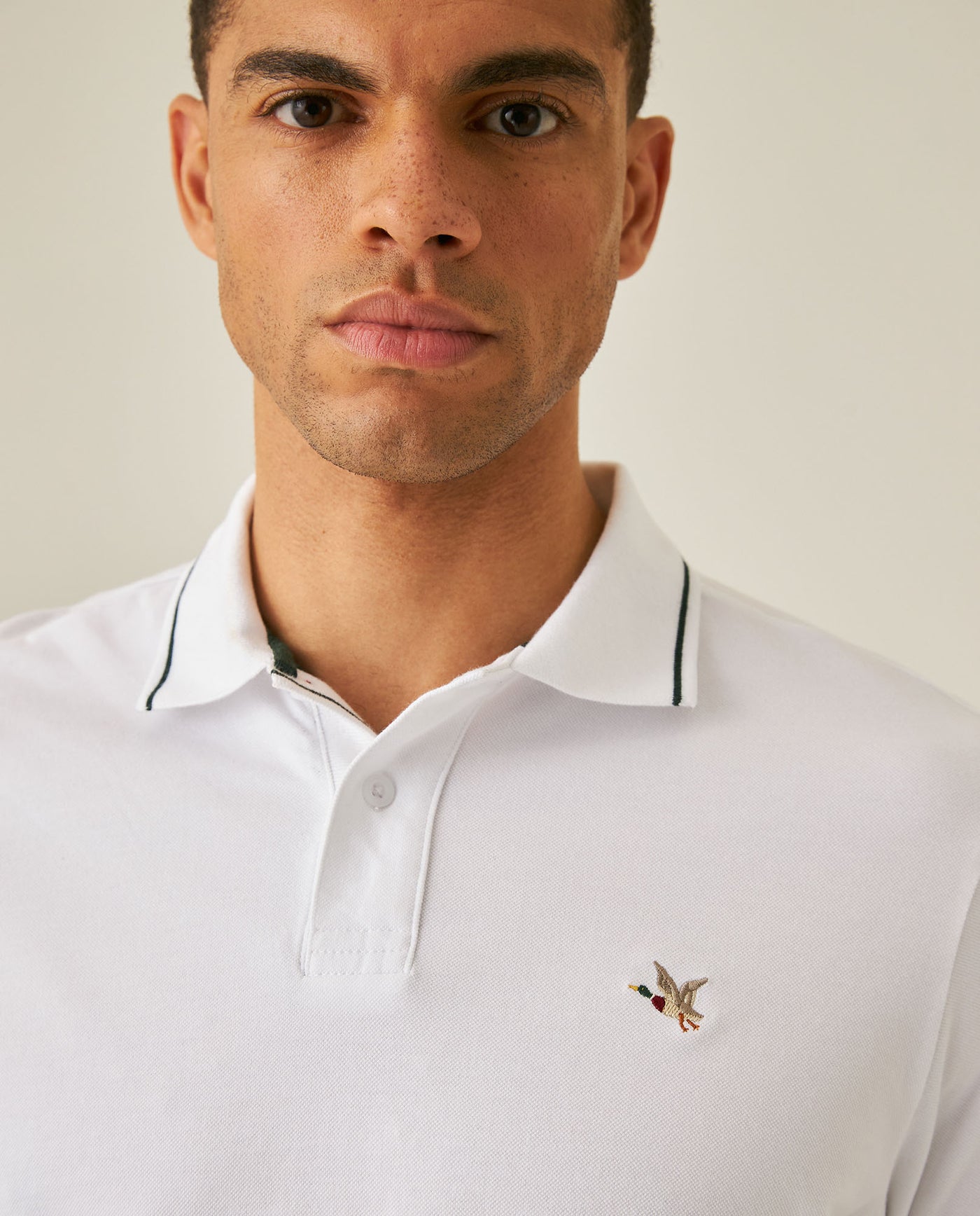 Mens Polo Shirt Classic Fit Short Sleeve Piqué Cotton Elastane Multiple Contrast Details Vibrant Duck - White 63_601H028_BLA110601_5