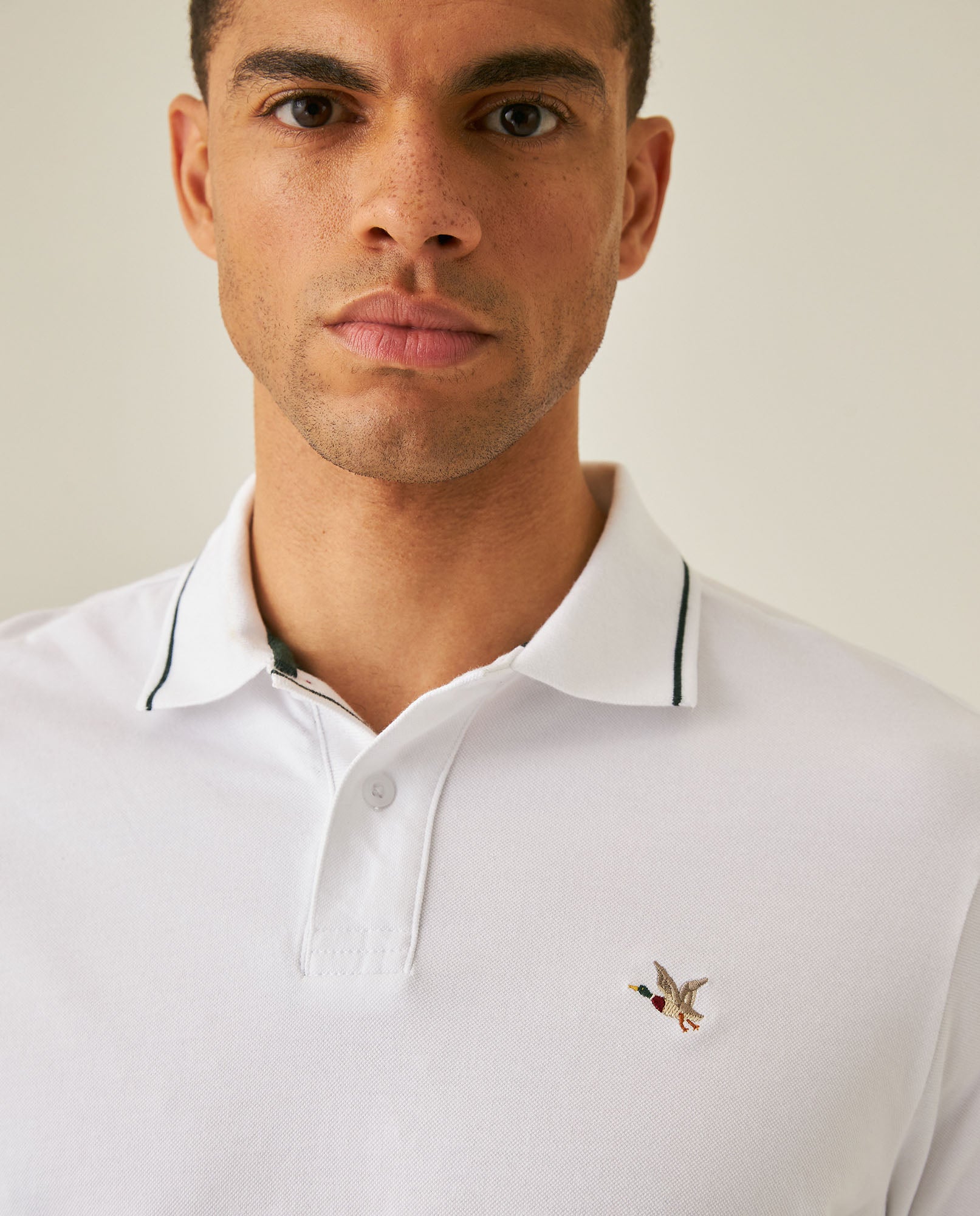 Mens Polo Shirt Classic Fit Short Sleeve Piqué Cotton Elastane Multiple Contrast Details Vibrant Duck - White 63_601H028_BLA110601_5
