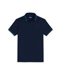Mens Polo Shirt Slim Fit Short Sleeve Textured Cotton Knit Simulation Contrast Stripe Collar Cuffs - Blue 63_601H029_AZU193924_3