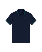 Mens Polo Shirt Slim Fit Short Sleeve Textured Cotton Knit Simulation Contrast Stripe Collar Cuffs - Blue 63_601H029_AZU193924_3